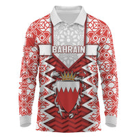 Personalized Bahrain Long Sleeve Polo Shirt Royal Coat Of Arms And Map Islamic Pattern