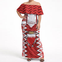 Personalized Bahrain Off Shoulder Maxi Dress Royal Coat Of Arms And Map Islamic Pattern