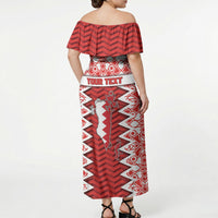 Personalized Bahrain Off Shoulder Maxi Dress Royal Coat Of Arms And Map Islamic Pattern