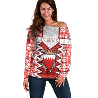 Personalized Bahrain Off Shoulder Sweater Royal Coat Of Arms And Map Islamic Pattern
