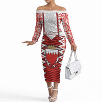 Personalized Bahrain Off The Shoulder Long Sleeve Dress Royal Coat Of Arms And Map Islamic Pattern