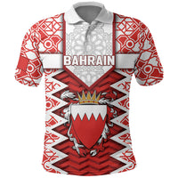Personalized Bahrain Polo Shirt Royal Coat Of Arms And Map Islamic Pattern