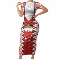 Personalized Bahrain Short Sleeve Bodycon Dress Royal Coat Of Arms And Map Islamic Pattern