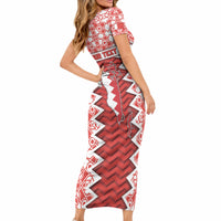 Personalized Bahrain Short Sleeve Bodycon Dress Royal Coat Of Arms And Map Islamic Pattern