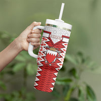 Personalized Bahrain Tumbler With Handle Royal Coat Of Arms And Map Islamic Pattern