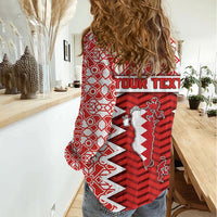 Personalized Bahrain Women Casual Shirt Royal Coat Of Arms And Map Islamic Pattern