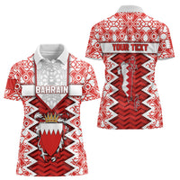 Personalized Bahrain Women Polo Shirt Royal Coat Of Arms And Map Islamic Pattern
