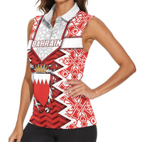 Personalized Bahrain Women Sleeveless Polo Shirt Royal Coat Of Arms And Map Islamic Pattern