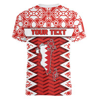 Personalized Bahrain Women V-Neck T-Shirt Royal Coat Of Arms And Map Islamic Pattern