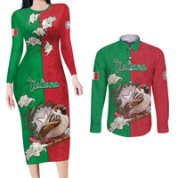Personalized Italy Couples Matching Long Sleeve Bodycon Dress and Long Sleeve Button Shirt Sparrow With Symbol Italiana - Wonder Print Shop