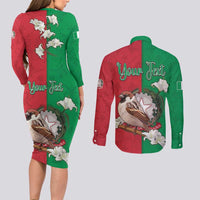 Personalized Italy Couples Matching Long Sleeve Bodycon Dress and Long Sleeve Button Shirt Sparrow With Symbol Italiana - Wonder Print Shop