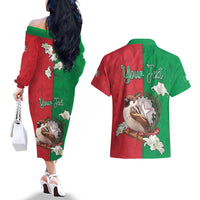 Personalized Italy Couples Matching Off The Shoulder Long Sleeve Dress and Hawaiian Shirt Sparrow With Symbol Italiana - Wonder Print Shop