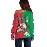Personalized Italy Off Shoulder Sweater Sparrow With Symbol Italiana - Wonder Print Shop