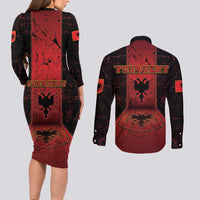 Personalized Albania Couples Matching Long Sleeve Bodycon Dress and Long Sleeve Button Shirt Black Double Headed Eagle - Wonder Print Shop