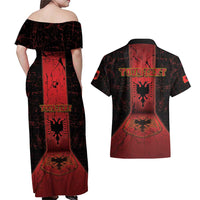 Personalized Albania Couples Matching Off Shoulder Maxi Dress and Hawaiian Shirt Black Double Headed Eagle - Wonder Print Shop