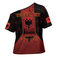 Personalized Albania Cross Shoulder Shirt Black Double Headed Eagle - Wonder Print Shop
