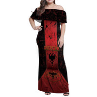 Personalized Albania Family Matching Off Shoulder Maxi Dress and Hawaiian Shirt Black Double Headed Eagle - Wonder Print Shop