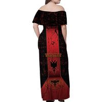 Personalized Albania Family Matching Off Shoulder Maxi Dress and Hawaiian Shirt Black Double Headed Eagle - Wonder Print Shop