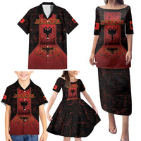 Personalized Albania Family Matching Puletasi and Hawaiian Shirt Black Double Headed Eagle - Wonder Print Shop