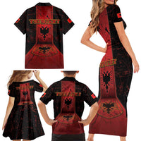 Personalized Albania Family Matching Short Sleeve Bodycon Dress and Hawaiian Shirt Black Double Headed Eagle - Wonder Print Shop