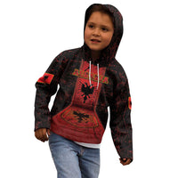 Personalized Albania Kid Hoodie Black Double Headed Eagle - Wonder Print Shop