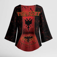 Personalized Albania Kimono Sleeve Blouse Black Double Headed Eagle - Wonder Print Shop