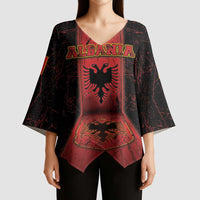 Personalized Albania Kimono Sleeve Blouse Black Double Headed Eagle - Wonder Print Shop