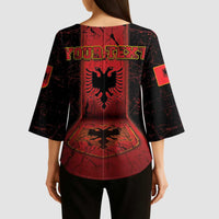 Personalized Albania Kimono Sleeve Blouse Black Double Headed Eagle - Wonder Print Shop