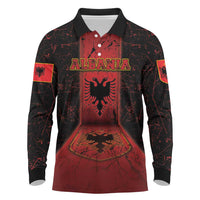 Personalized Albania Long Sleeve Polo Shirt Black Double Headed Eagle - Wonder Print Shop