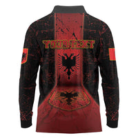 Personalized Albania Long Sleeve Polo Shirt Black Double Headed Eagle - Wonder Print Shop