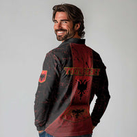 Personalized Albania Long Sleeve Polo Shirt Black Double Headed Eagle - Wonder Print Shop