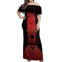 Personalized Albania Off Shoulder Maxi Dress Black Double Headed Eagle - Wonder Print Shop