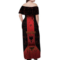Personalized Albania Off Shoulder Maxi Dress Black Double Headed Eagle - Wonder Print Shop