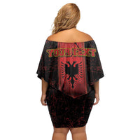 Personalized Albania Off Shoulder Short Dress Black Double Headed Eagle - Wonder Print Shop