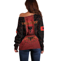 Personalized Albania Off Shoulder Sweater Black Double Headed Eagle - Wonder Print Shop