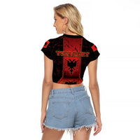 Personalized Albania Raglan Cropped T Shirt Black Double Headed Eagle - Wonder Print Shop