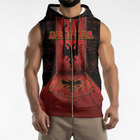Personalized Albania Sleeveless Zip Hoodie Black Double Headed Eagle - Wonder Print Shop