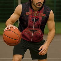 Personalized Albania Sleeveless Zip Hoodie Black Double Headed Eagle - Wonder Print Shop