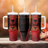 Personalized Albania Tumbler With Handle Black Double Headed Eagle - Wonder Print Shop