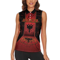 Personalized Albania Women Sleeveless Polo Shirt Black Double Headed Eagle - Wonder Print Shop