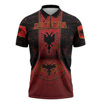 Personalized Albania Zipper Polo Shirt Black Double Headed Eagle - Wonder Print Shop