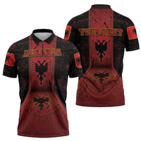 Personalized Albania Zipper Polo Shirt Black Double Headed Eagle - Wonder Print Shop