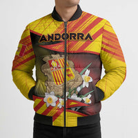 Personalized Andorra Bomber Puffer Jacket The Grandalla Flowers With Symbol - Wonder Print Shop