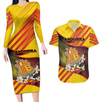 Personalized Andorra Couples Matching Long Sleeve Bodycon Dress and Hawaiian Shirt The Grandalla Flowers With Symbol - Wonder Print Shop