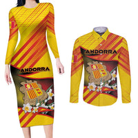Personalized Andorra Couples Matching Long Sleeve Bodycon Dress and Long Sleeve Button Shirt The Grandalla Flowers With Symbol - Wonder Print Shop