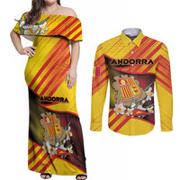 Personalized Andorra Couples Matching Off Shoulder Maxi Dress and Long Sleeve Button Shirt The Grandalla Flowers With Symbol - Wonder Print Shop