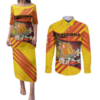 Personalized Andorra Couples Matching Puletasi and Long Sleeve Button Shirt The Grandalla Flowers With Symbol - Wonder Print Shop
