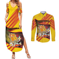 Personalized Andorra Couples Matching Summer Maxi Dress and Long Sleeve Button Shirt The Grandalla Flowers With Symbol - Wonder Print Shop