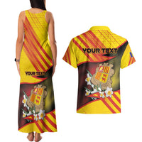 Personalized Andorra Couples Matching Tank Maxi Dress and Hawaiian Shirt The Grandalla Flowers With Symbol - Wonder Print Shop