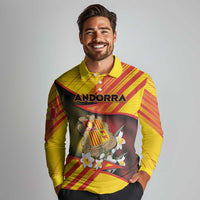 Personalized Andorra Long Sleeve Polo Shirt The Grandalla Flowers With Symbol - Wonder Print Shop